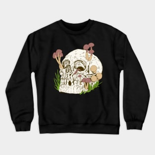 Skull with mushrooms and worm - Aestethic Goblincore Crewneck Sweatshirt